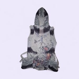 Hooded Button-down Graphic Vest Size Large